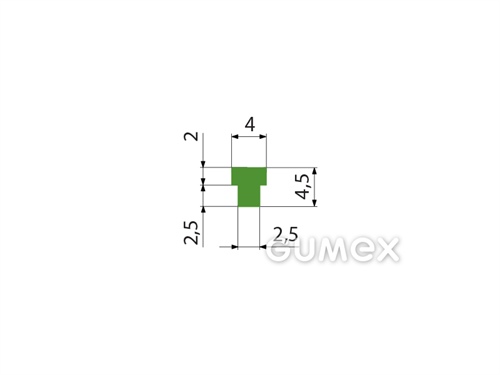 Silikónový profil tvaru "T", 4,5x4/2,5mm, 50°ShA, -60°C/+180°C, zelený (RAL 6017)